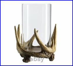 NEW Pottery Barn Antler Stag Hurricane Candle Holder Decor Christmas Centerpiece