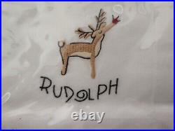 NEW S/9 Pottery barn Reindeer Cloth Embroidered dinner napkin Christmas Holiday