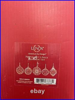 NEW Set (5) Lenox Peppermint Stripe Red Ornaments Christmas #868028 Xmas