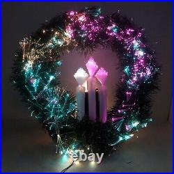 NIB Fiber Optic Christmas Wreath By Puleo Color Changing 24 Glow
