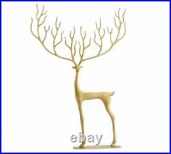 NIB Pottery Barn LARGE MERRY BRASS Sculpted REINDEER Stag Twig Deer Cabin Decor
