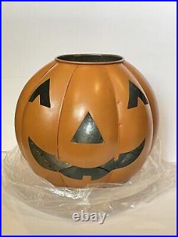 NIB Pottery Barn Large 12 Metal Orange Jack O Lantern Pumpkin Candle Halloween