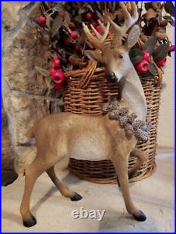 NIB RAZ 13.5 Set 2 Reindeer Deer Pinecone Christmas Figurine Table Decor Prop
