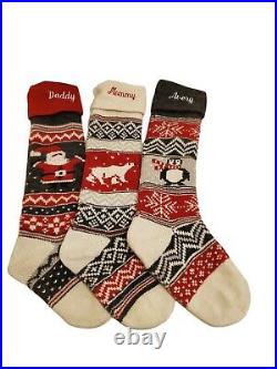 NWOT 3 Pottery Barn Avery Mommy Daddy Fair Isle Knit Christmas Stocking Penguin