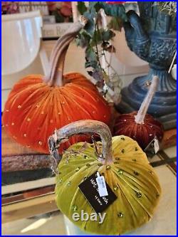 NWT Lot of 3 Hot Skwash Velvet/Crystallized Pumpkins- Halloween Thanksgiving