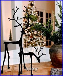NWT Pottery Barn Bronze Sculpted Reindeer Small & Medium Set/2 Christmas