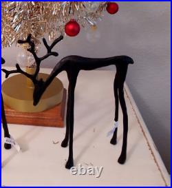 NWT Pottery Barn Bronze Sculpted Reindeer Small & Medium Set/2 Christmas