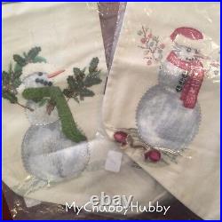 NWT Pottery Barn S/2 SNOWMAN Christmas STOCKINGS RED & GREEN Matches SHEETS