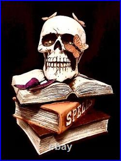 NWT Skull Resting On Spell Books LED Lights Up 10 Halloween Decor