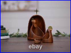 Nambe Nested Nativity, Holy Family Baby Jesus Figurine Scene, Acacia Wood