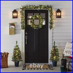 National Pre-Lit White LED Lights Holiday Christmas 4-Piece Set Garland, Wreat