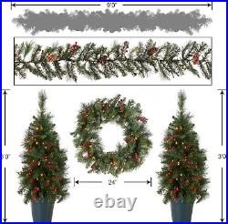 National Pre-Lit White LED Lights Holiday Christmas 4-Piece Set Garland, Wreat