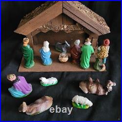 Nativity Set West Germany 1940s Classic German Hand Painted Paper Mache