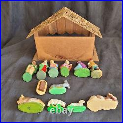 Nativity Set West Germany 1940s Classic German Hand Painted Paper Mache