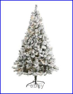 Nearly Natural 7ft Pre-lit Flocked River Mountain Pine Artificial Christmas Tree