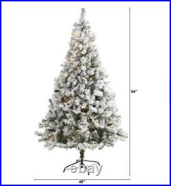 Nearly Natural 7ft Pre-lit Flocked River Mountain Pine Artificial Christmas Tree