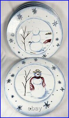 Neiman Marcus Build A Snowman Winter Christmas Plates 9 Rare Blue Silver White