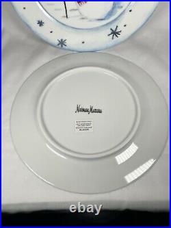 Neiman Marcus Build A Snowman Winter Christmas Plates 9 Rare Blue Silver White