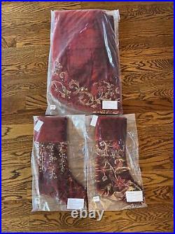 Neiman Marcus Spiritual Magnolia Scroll 54 Tree Skirt + 2 Stockings $980 MSRP