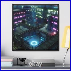 Neon Lights Cyber Punk Futuristic SteamPunk Gallery Canvas Wrap with Square Frame