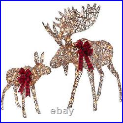 New 2-Piece Moose Family Lighted Outdoor Christmas Decoration Set with 170 Lights