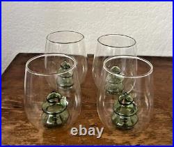New Anthropologie SET OF FOUR Green Yuletide Stemless Wine Glass