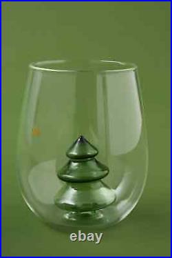 New Anthropologie SET OF FOUR Green Yuletide Stemless Wine Glass