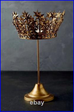 New Anthropologie Starry Crown On Stand/ Candle Gold Metal Christmas Centerpiece