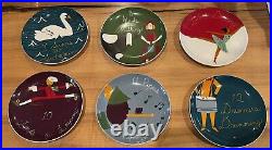New Crate And Barrel Twelve Days Of Christmas Plates Metal Red Holder