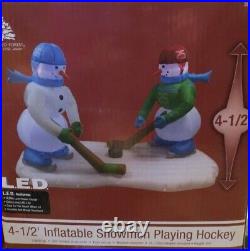 New Enchanted Forest Inflatable Snowmen playing Ice Hockey 4 1/2 Outdoor yard