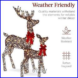 New Frosted 3-Piece Lighted Rattan Deer Family Outdoor Decor Set with 360 Lights