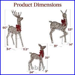 New Frosted 3-Piece Lighted Rattan Deer Family Outdoor Decor Set with 360 Lights