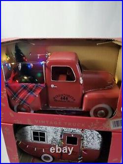 New Member's Mark Red Retro Vintage Christmas Pick Up Truck & Camper Pre Lit