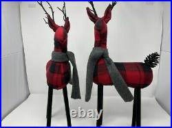 New Pottery Barn Red Plaid Rustic Reindeer Set of 2 Red/Black