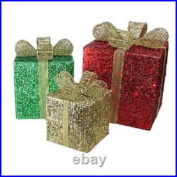Northlight 3 Lighted Glistening Prismatic Gift Box Christmas Yard Decor