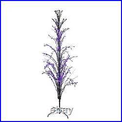 Northlight 6' Pre-Lit Black Cascade Outdoor Halloween Twig Tree, Purple Lights