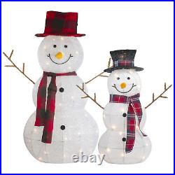 Northlight Set of 2 Lighted Tinsel Snowmen Family Christmas Yard Decorations