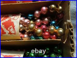 Nos Box Of 3 Mercury Glass Bead Garland Strings Red, Green & Multi Color 9' Ea