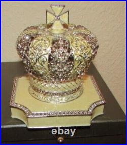 Olivia Riegel Rare Crown Cross Stocking Holder Jeweled Crystal Pearl Cream Box