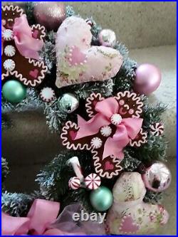 Ooak Pink Rose Garden Tea Pink Christmas Gingerbread Cookies Big 21in. Wreath