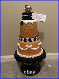 Orange & Black Light Up Halloween Cake On A Pedestal & Skull Decor TikTok NWT