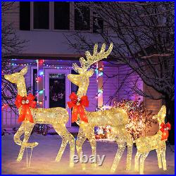 Outdoor Christmas Decoration 3pcs Elk Family Yard Art Garden Xmas Light Decor