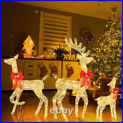 Outdoor Christmas Decoration 3pcs Elk Family Yard Art Garden Xmas Light Decor