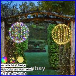 Outdoor Hanging Lighted Sphere, Christmas Decoration Light Balls, 2 in 1 Warm