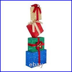 Outdoor Holiday Gift Boxes Stack Christmas Sculpture Yard Decoration LED Lights
