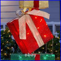 Outdoor Holiday Gift Boxes Stack Christmas Sculpture Yard Decoration LED Lights