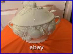 Over and Back Inc White Covered Soup Tureen Punch Bowl Fall Fruit Motif Japan