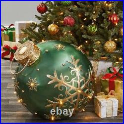 Oversized 19inch Green/Gold Snowflake Holiday Ornament with LED Lights