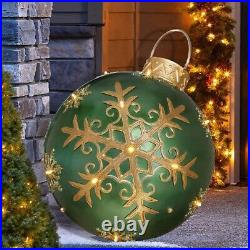 Oversized 19inch Green/Gold Snowflake Holiday Ornament with LED Lights