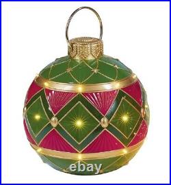 Oversized Christmas Ornament Green and Red with LED Lights Diamond